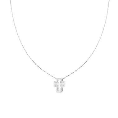 Collana Catena Veneziana Diamantata con Croce Bianca contornata da Cubic Zirconia Bianchi in ARGENTO 925 Galvanica Rodio