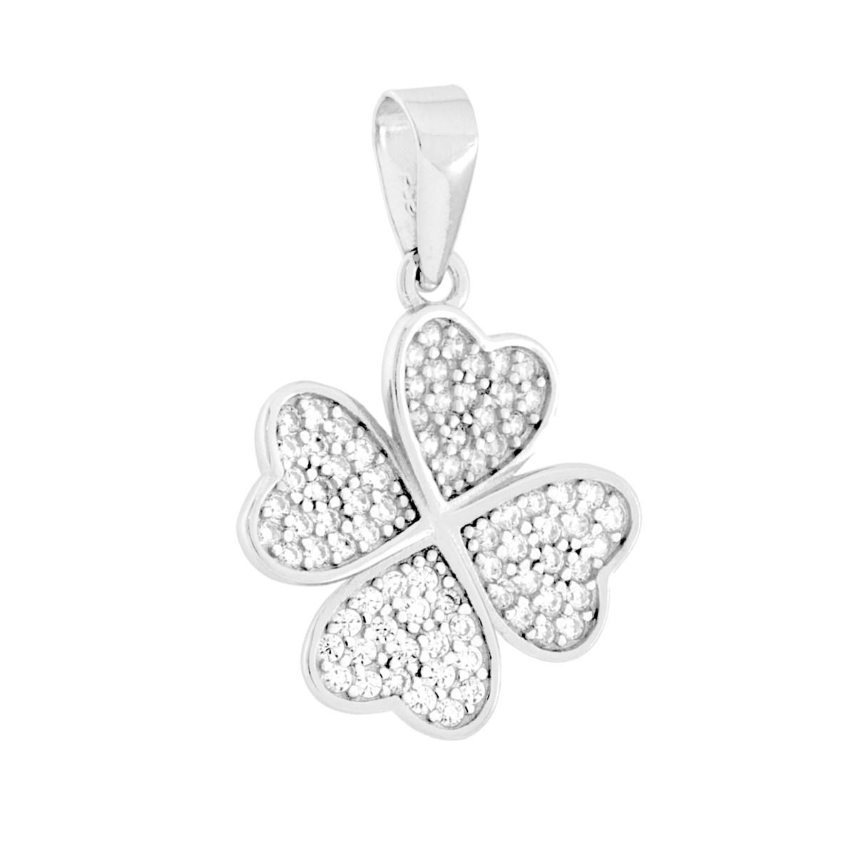 Ciondolo Quadrifoglio Cuori con Cubic Zirconia Bianchi in ARGENTO 925 Galvanica Rodio