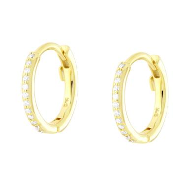 Orecchini Cerchio mm 14 con Cubic Zirconia Bianchi in ARGENTO 925 Galvanica Oro