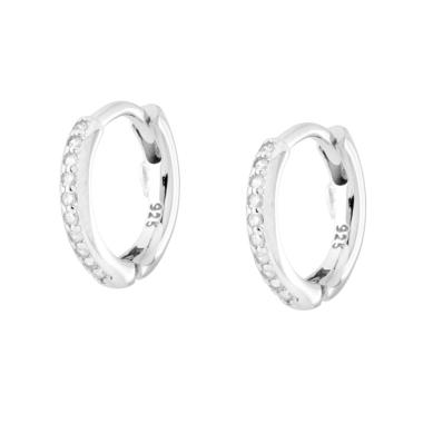 Orecchini Cerchio mm 12 con Cubic Zirconia Bianchi in ARGENTO 925 Galvanica Rodio