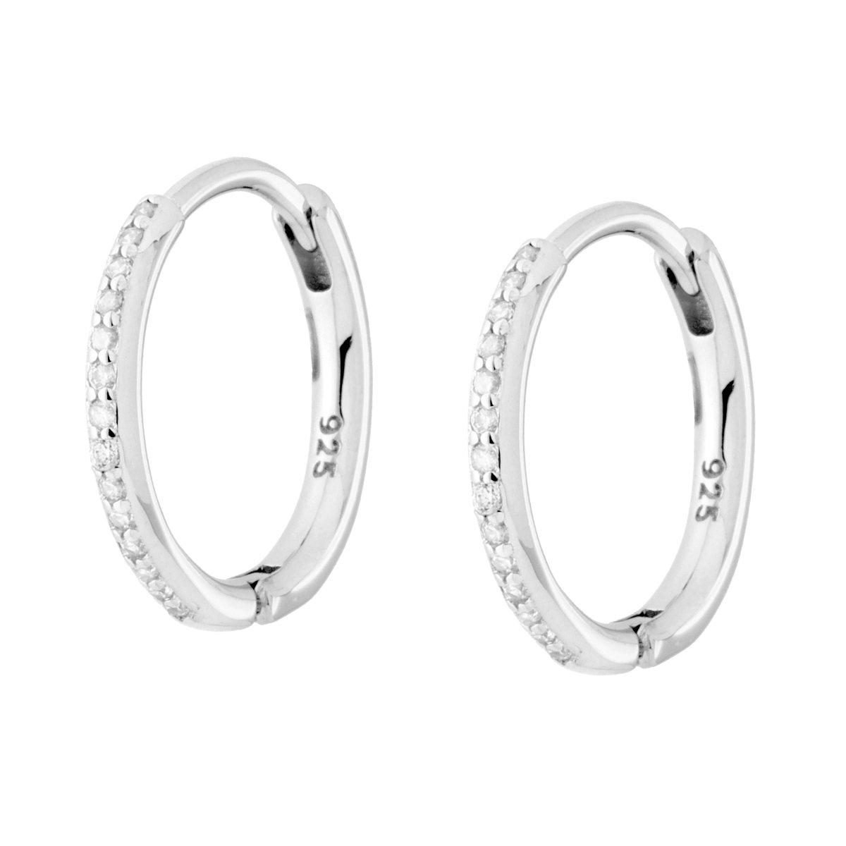 Orecchini Cerchio con Cubic Zirconia Bianchi in ARGENTO 925 Galvanica Rodio