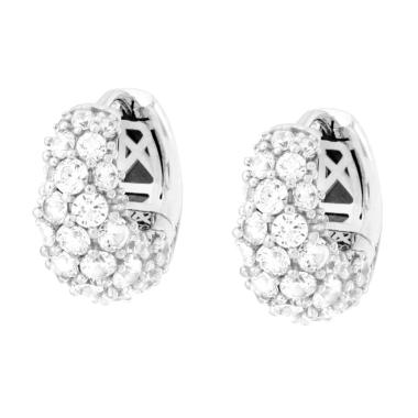Orecchini Cerchio Bombato con Cubic Zirconia Bianchi in ARGENTO 925 Galvanica Rodio