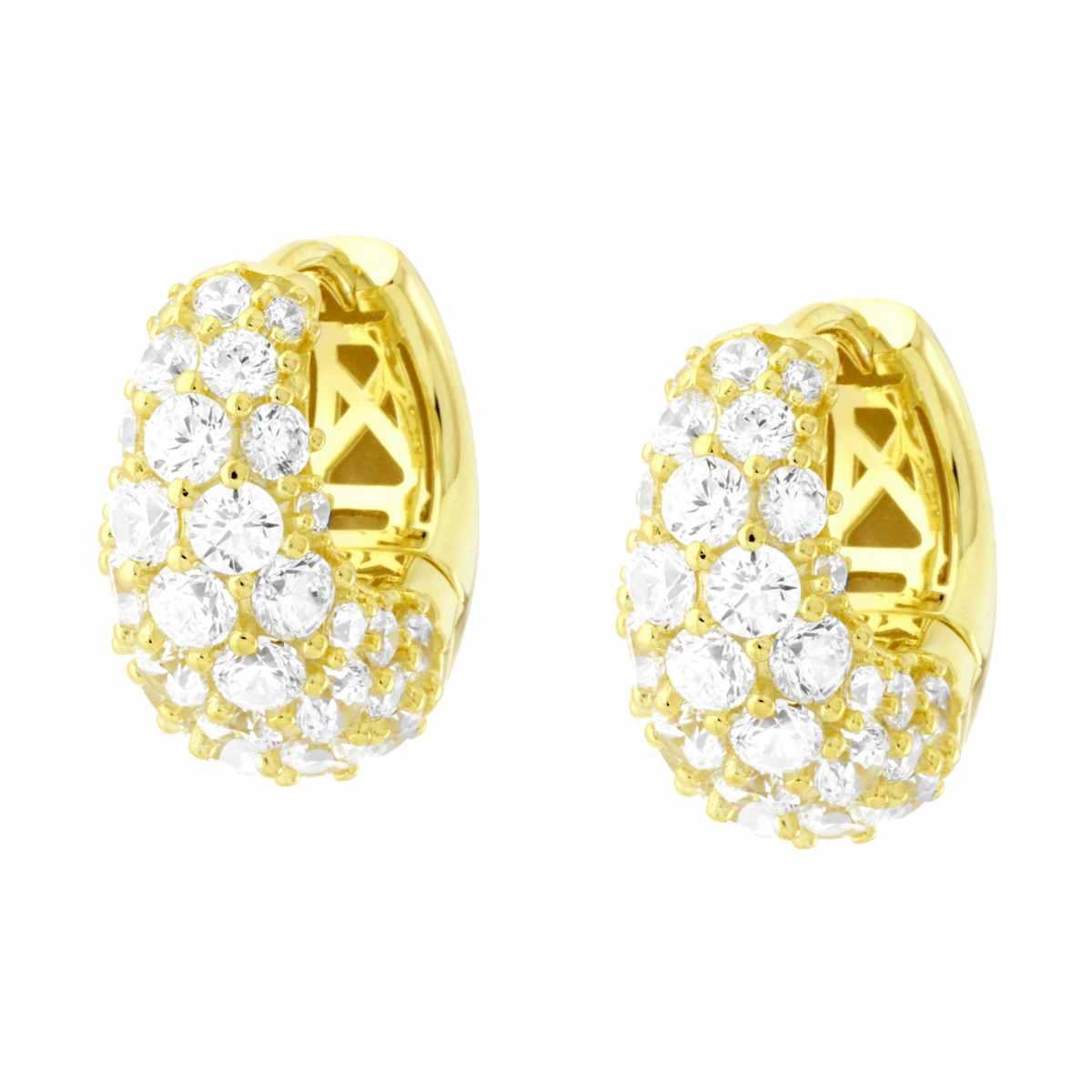 Orecchini Cerchio Bombato con Cubic Zirconia Bianchi in ARGENTO 925 Galvanica Oro