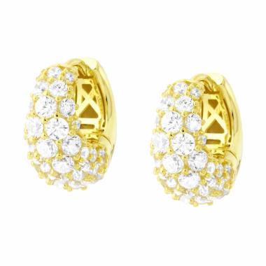 Orecchini Cerchio Bombato con Cubic Zirconia Bianchi in ARGENTO 925 Galvanica Oro