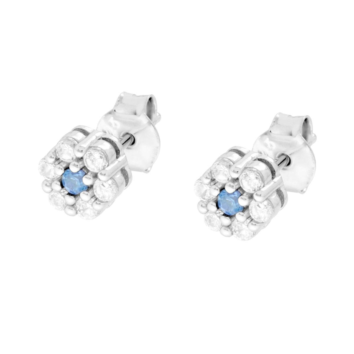 Parure Set Orecchini e Ciondolo con Fiore Acquamarina e Cubic Zirconia Bianchi in ARGENTO 925 Galvanica Rodio