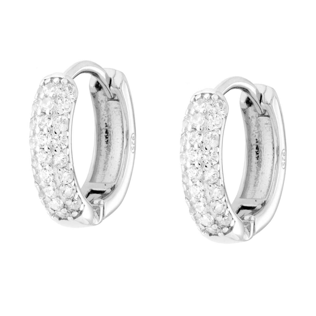 Orecchini Cerchio con Cubic Zirconia Bianchi in ARGENTO 925 Galvanica Rodio