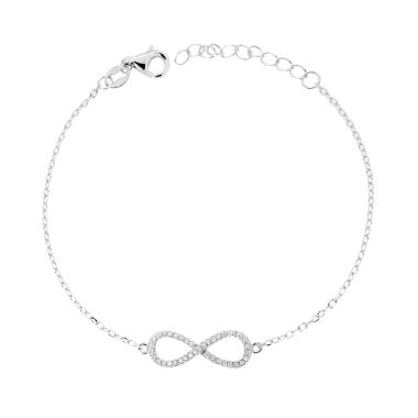 Bracciale Catena Forzatina Diamantata con Infinito e Cubic Zirconia Bianchi in ARGENTO 925 Galvanica Rodio