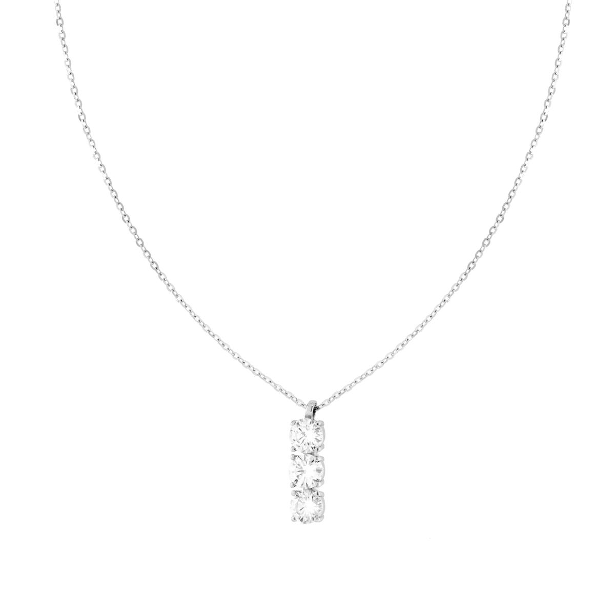 Collana Catena Forzatina Diamantata con Trilogy MOISSANITE in ARGENTO 925 Galvanica Rodio