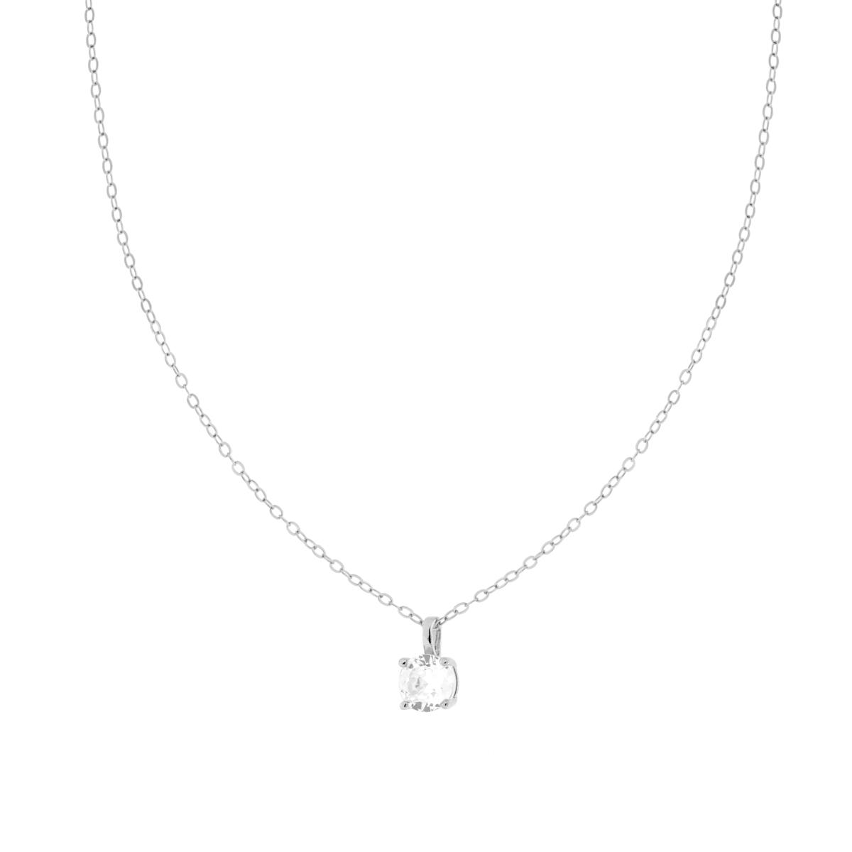 Collana Catena Forzatina Diamantata con Punto Luce Cubic Zirconia Bianco mm 6 in ARGENTO 925 Galvanica Rodio