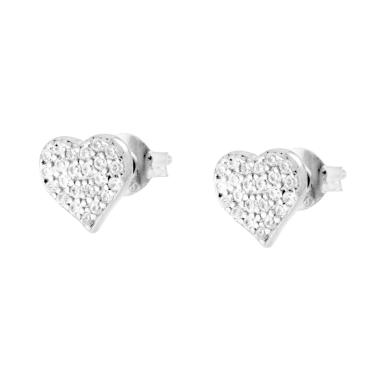 Orecchini Cuore con Cubic Zirconia Bianchi in ARGENTO 925 Galvanica Rodio