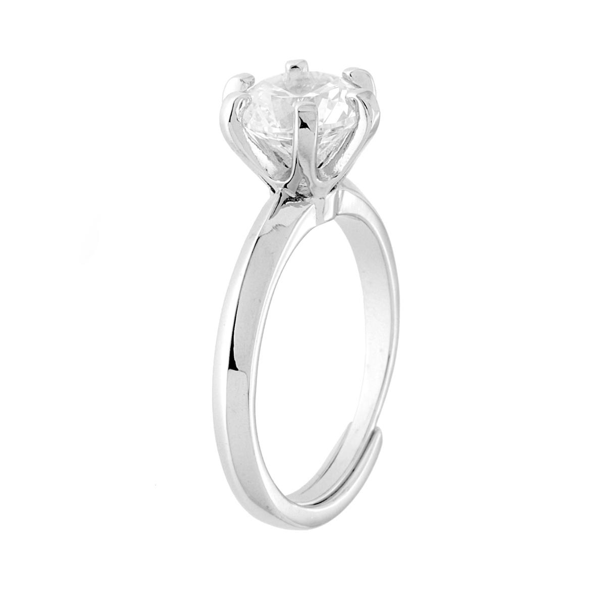 Anello Solitario con Cubic Zirconia Bianco mm 8 in ARGENTO 925 Galvanica Rodio