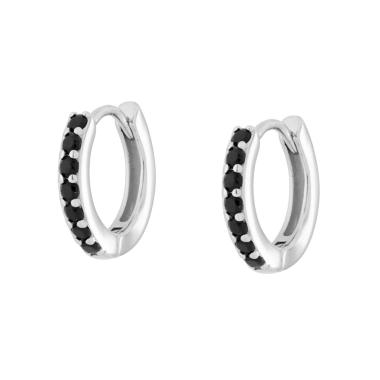 Orecchini Cerchio con Cubic Zirconia Neri in ARGENTO 925 Galvanica Rodio