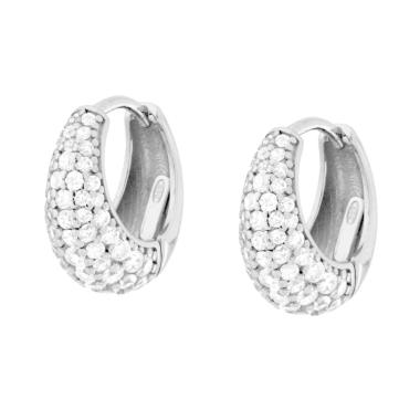Orecchini Cerchio con Cubic Zirconia Bianchi in ARGENTO 925 Galvanica Rodio