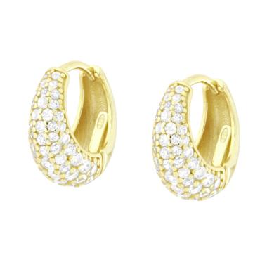 Orecchini Cerchio con Cubic Zirconia Bianchi in ARGENTO 925 Galvanica Oro