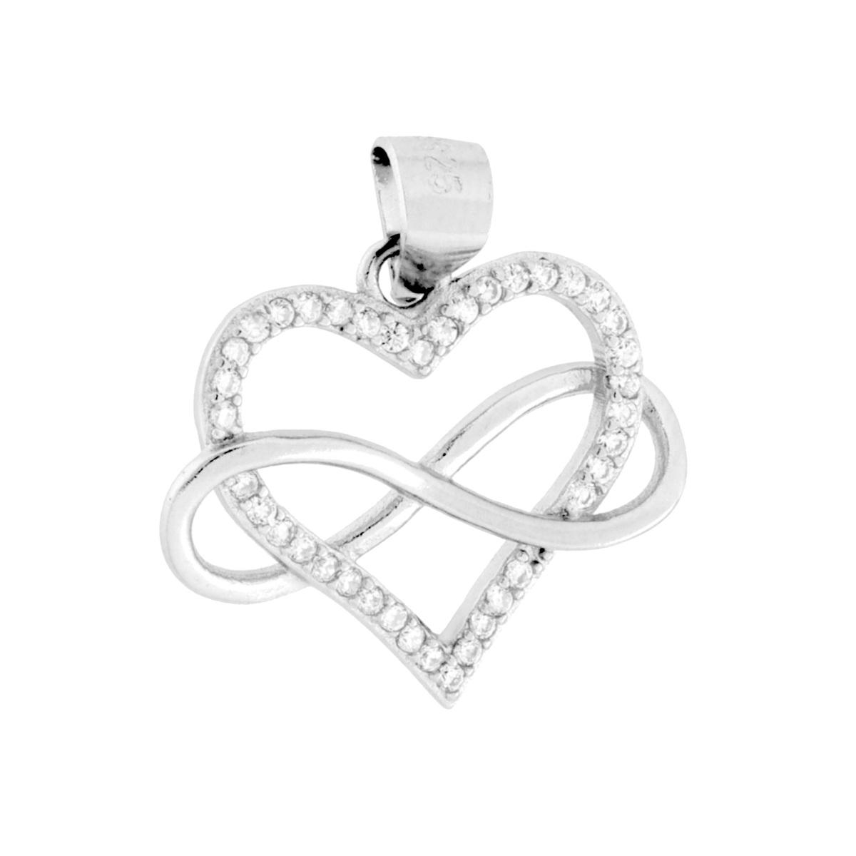 Ciondolo Cuore Infinito con Cubic Zirconia Bianchi in ARGENTO 925 Galvanica Rodio