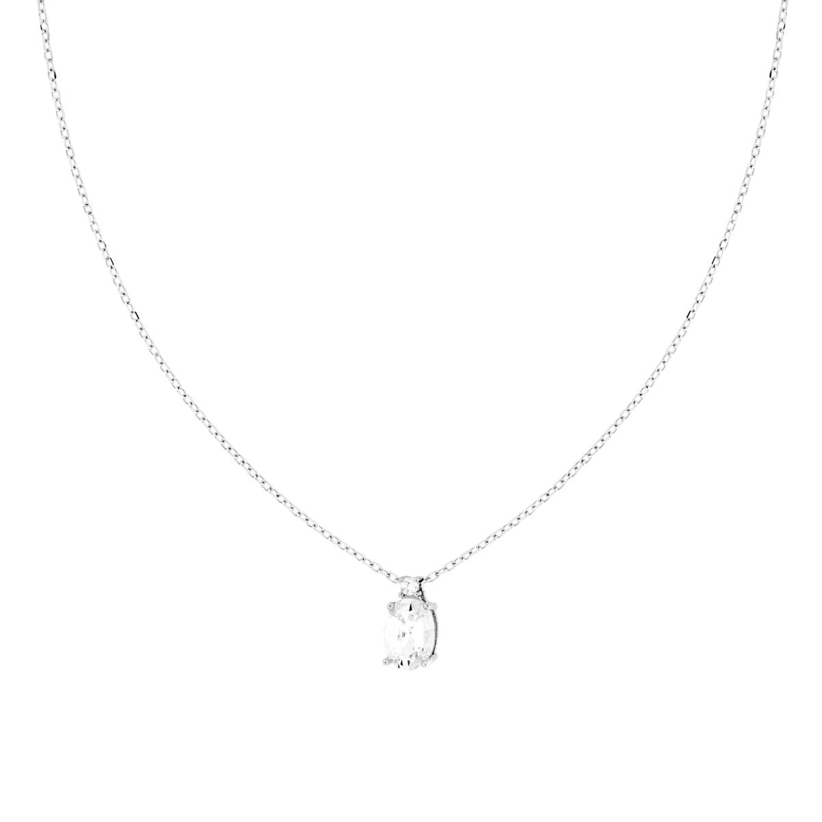 Collana Catena Forzatina Diamantata con Punto Luce Ovale Bianco Cubic Zirconia in ARGENTO 925 Galvanica Rodio