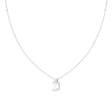 Collana Catena Forzatina Diamantata con Punto Luce Ovale Bianco Cubic Zirconia in ARGENTO 925 Galvanica Rodio