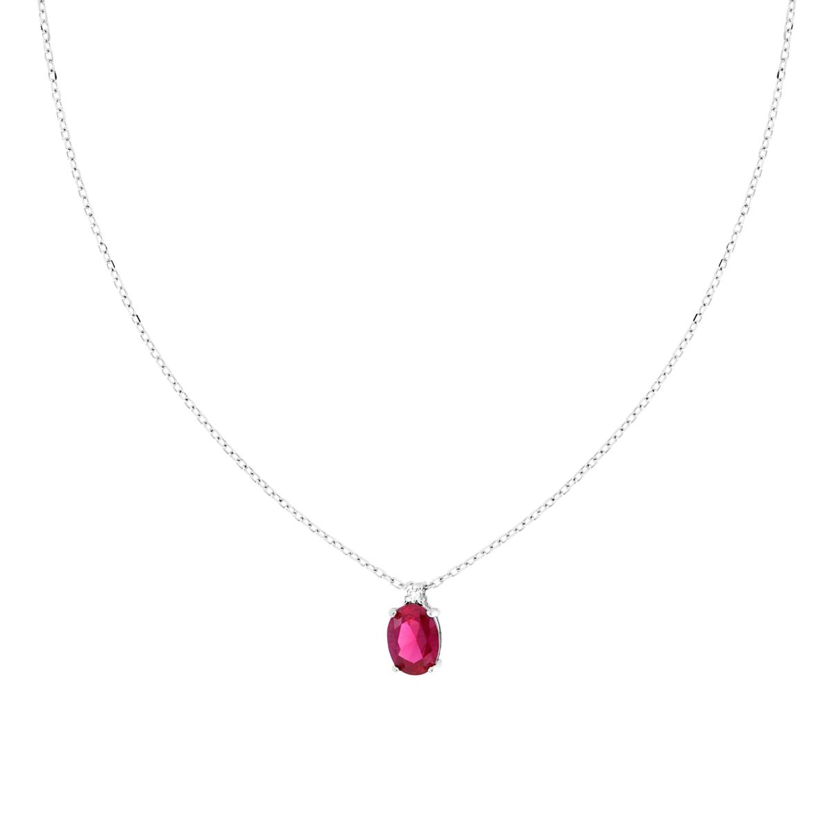 Collana Catena Forzatina Diamantata con Punto Luce Ovale Cubic Zirconia Rosso Rubino in ARGENTO 925 Galvanica Rodio
