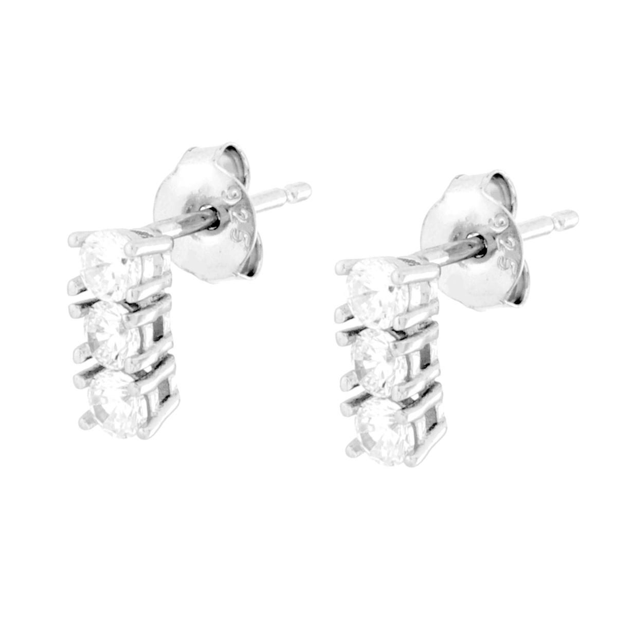 Parure Set Orecchini e Ciondolo con Trilogy Cubic Zirconia Bianchi in ARGENTO 925 Galvanica Rodio