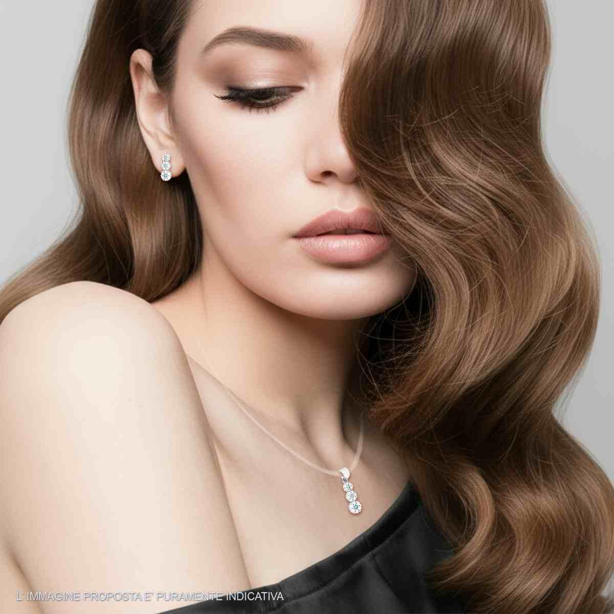 Parure Set Orecchini e Ciondolo con Trilogy Fiori Cubic Zirconia Acquamarina e Bianchi in ARGENTO 925 Galvanica Rodio