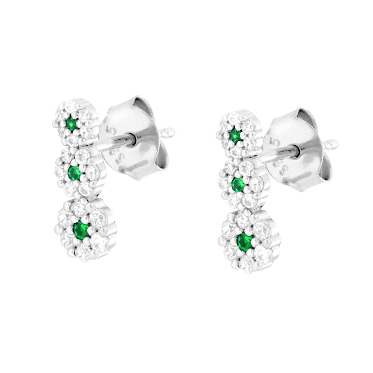 Parure Set Orecchini e Ciondolo con Trilogy Fiori Cubic Zirconia Verde Smeraldo e Bianchi in ARGENTO 925 Galvanica Rodio