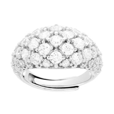 Anello Fascia Bombata con Cubic Zirconia Bianchi in ARGENTO 925 Galvanica Rodio