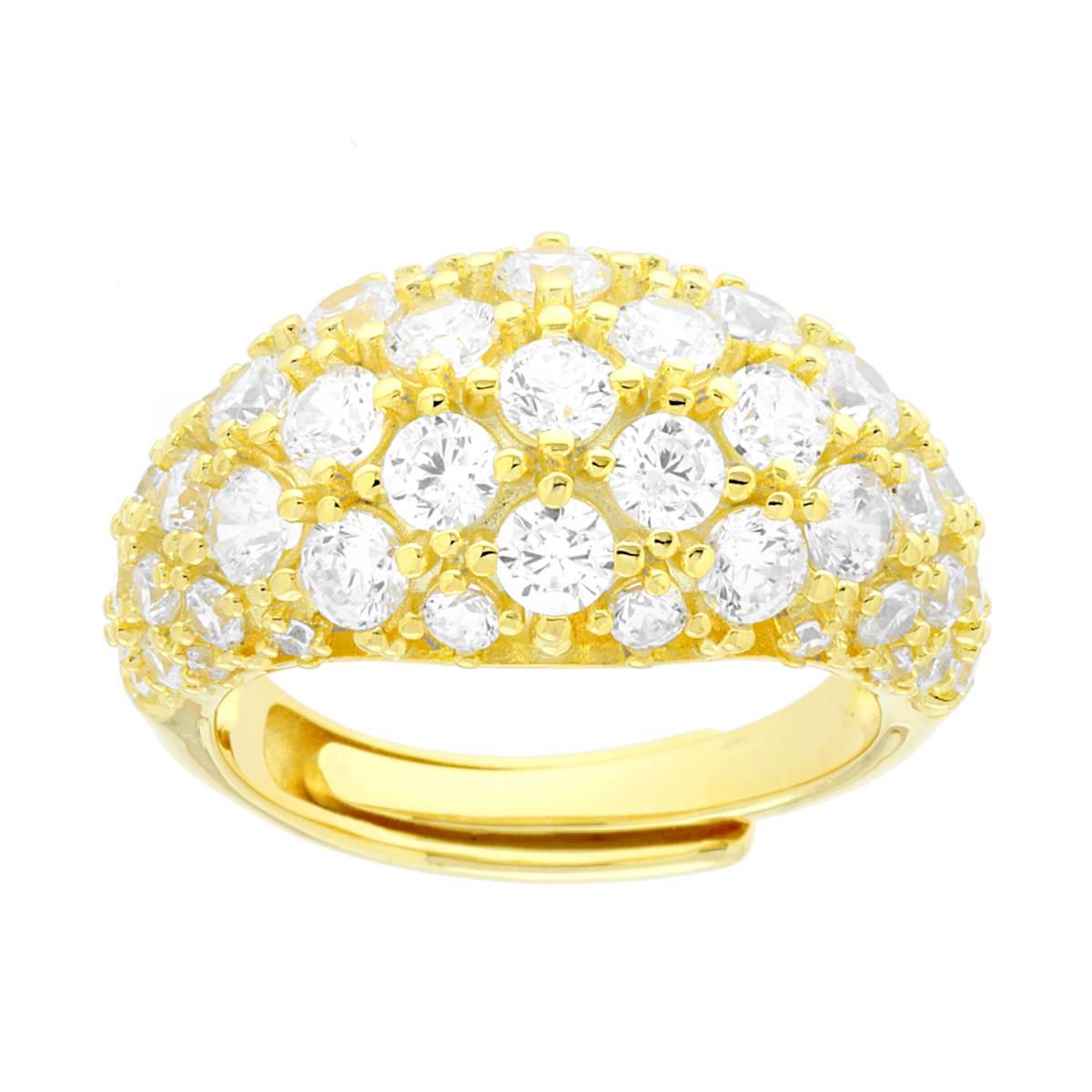 Anello Fascia Bombata con Cubic Zirconia Bianchi in ARGENTO 925 Galvanica Oro