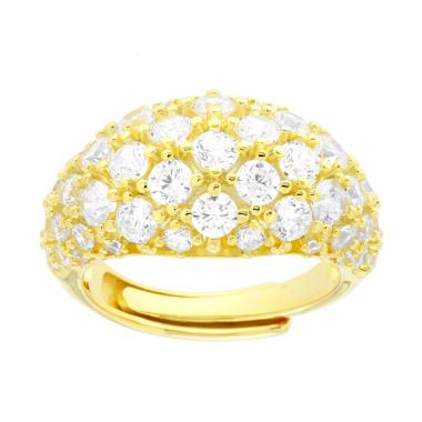 Anello Fascia Bombata con Cubic Zirconia Bianchi in ARGENTO 925 Galvanica Oro