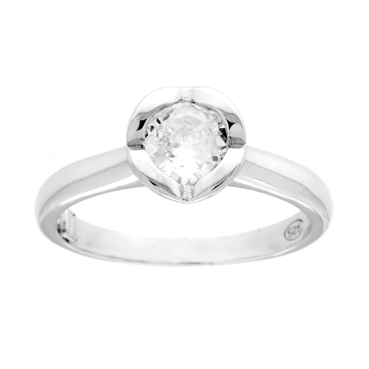 Anello Solitario con Cubic Zirconia Bianco mm 5 in ARGENTO 925 Galvanica Rodio