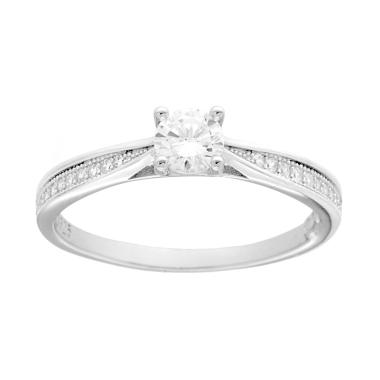 Anello Solitario con Cubic Zirconia Bianco mm 4.5 in ARGENTO 925 Galvanica Rodio