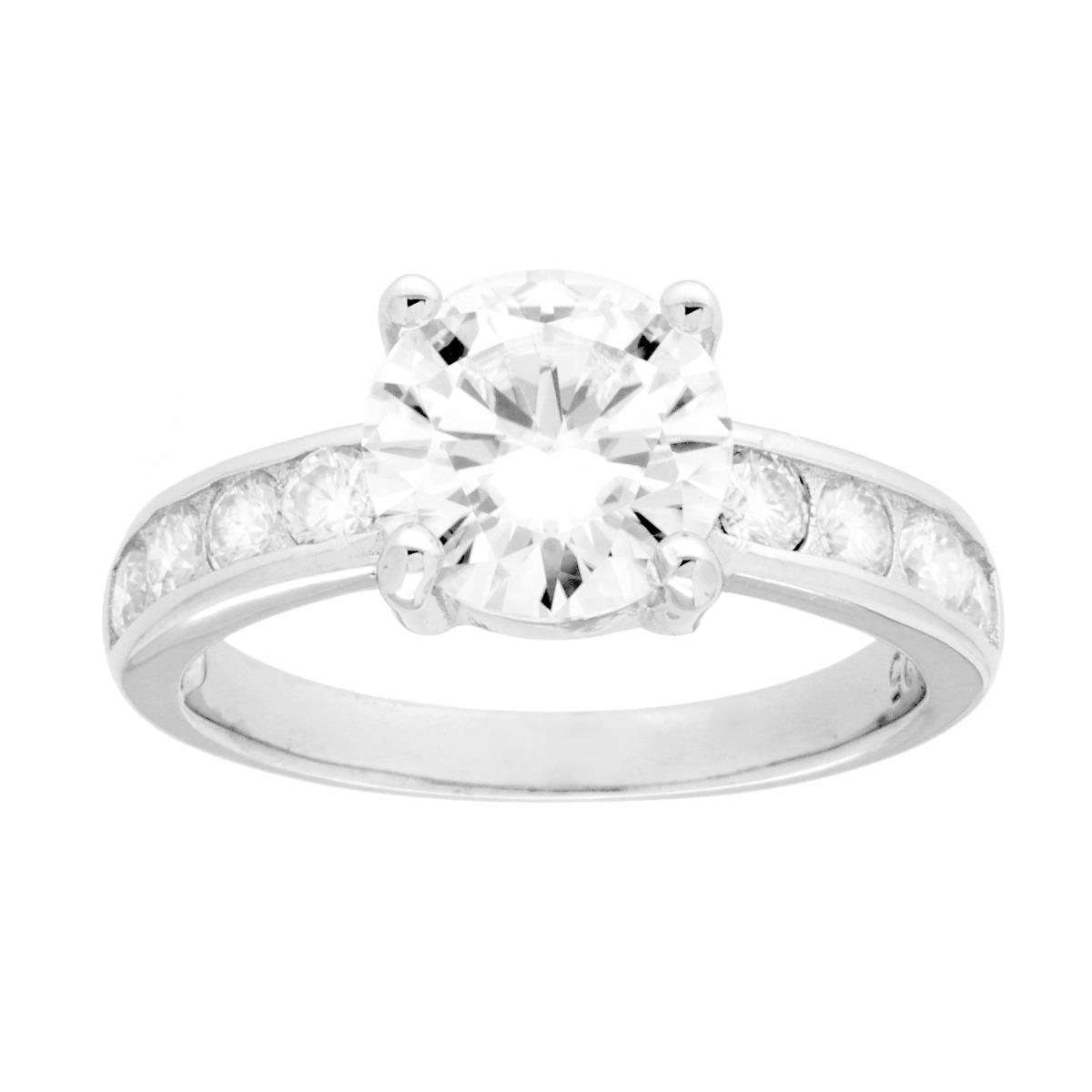 Anello Solitario con MOISSANITE mm 8 in ARGENTO 925 Galvanica Rodio