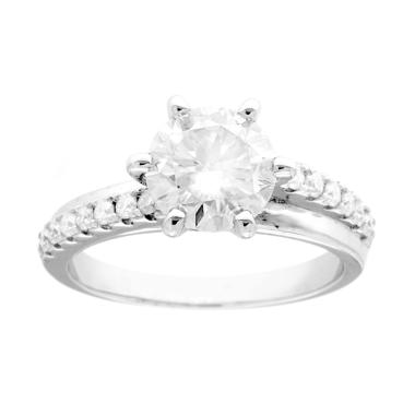 Anello Solitario con MOISSANITE mm 7.5 in ARGENTO 925 Galvanica Rodio