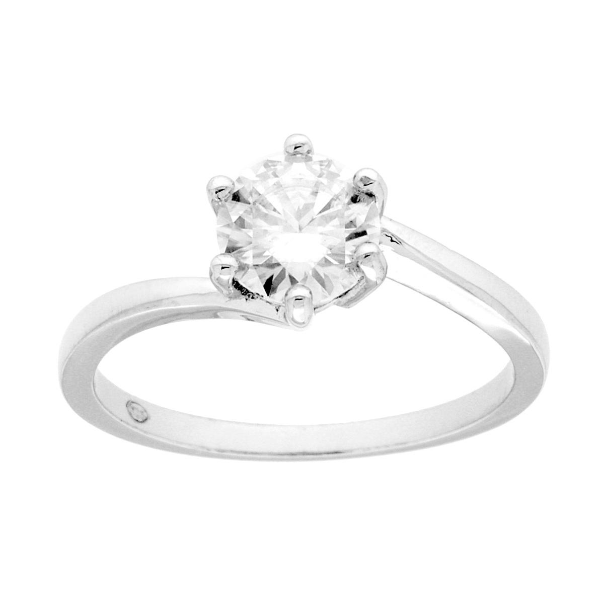 Anello Solitario con MOISSANITE mm 6.5 in ARGENTO 925 Galvanica Rodio