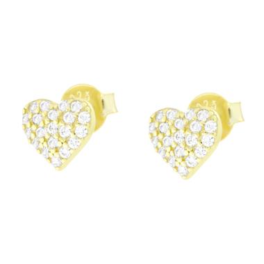 Orecchini Cuore con Cubic Zirconia Bianchi in ARGENTO 925 Galvanica Oro