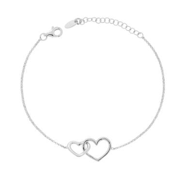 Bracciale Catena Rolo Diamantata con Cuori incrociati in ARGENTO 925 Galvanica Rodio
