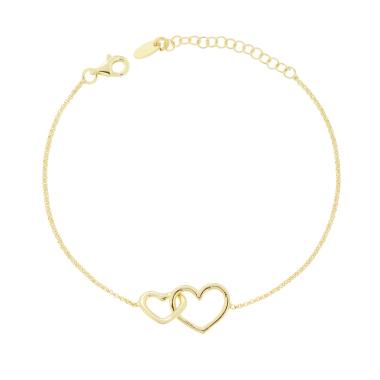 Bracciale Catena Rolo Diamantata con Cuori incrociati in ARGENTO 925 Galvanica Oro