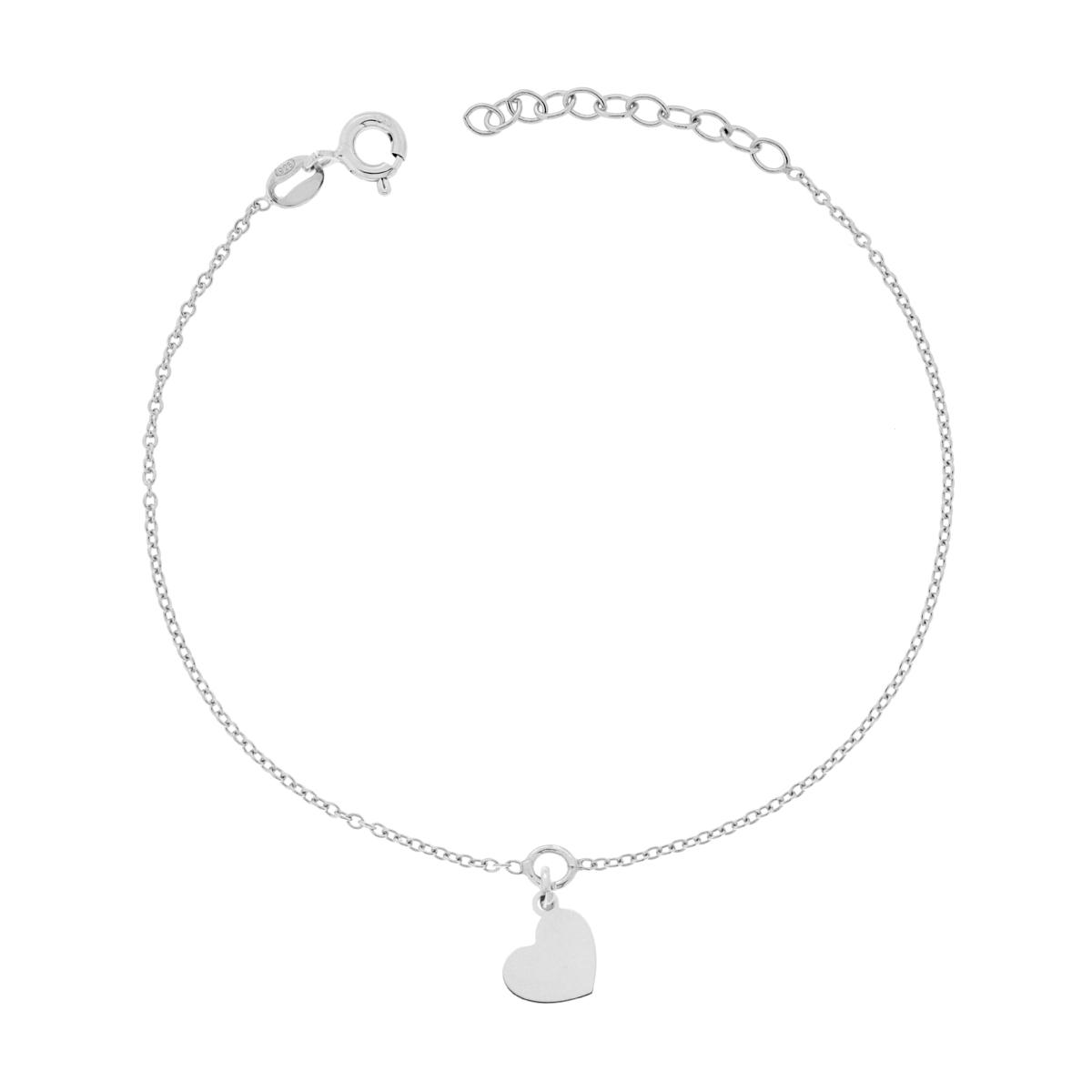 Bracciale Catena Forzatina Diamantata con Cuore in ARGENTO 925 Galvanica Rodio
