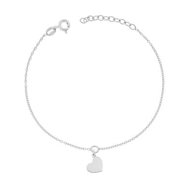 Bracciale Catena Forzatina Diamantata con Cuore in ARGENTO 925 Galvanica Rodio