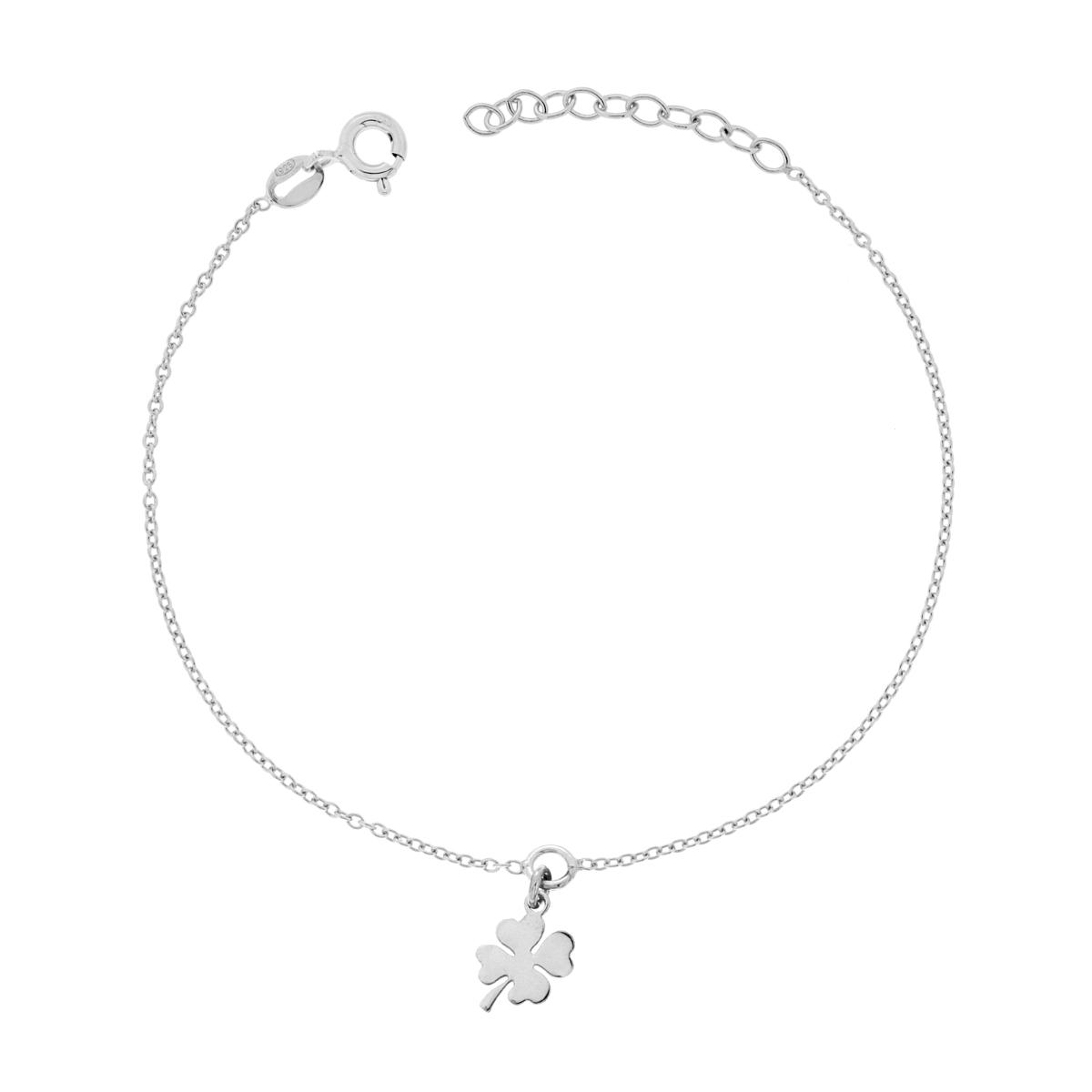 Bracciale Catena Forzatina Diamantata con Quadrifoglio in ARGENTO 925 Galvanica Rodio