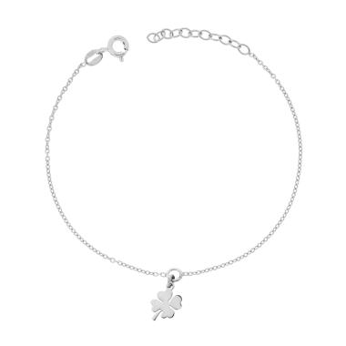 Bracciale Catena Forzatina Diamantata con Quadrifoglio in ARGENTO 925 Galvanica Rodio