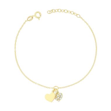 Bracciale Catena Forzatina Diamantata con Cuori e Cubic Zirconia Bianchi in ARGENTO 925 Galvanica Oro