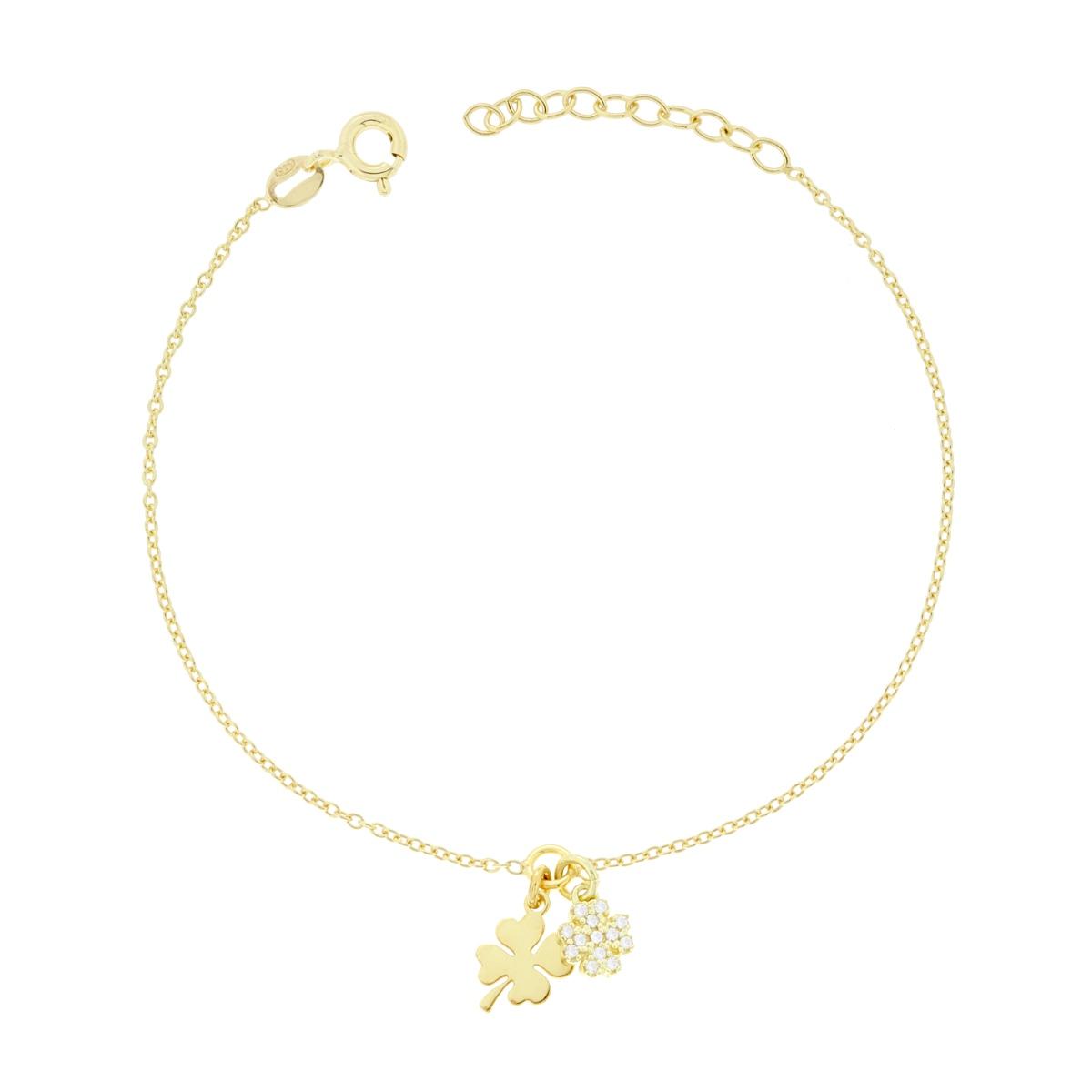 Bracciale Catena Forzatina Diamantata con Quadrifogli e Cubic Zirconia Bianchi in ARGENTO 925 Galvanica Oro