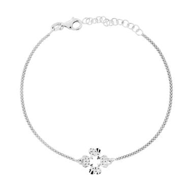 Bracciale Catena Coreana Diamantata con Quadrifoglio centrale Diamantato in ARGENTO 925 Galvanica Rodio