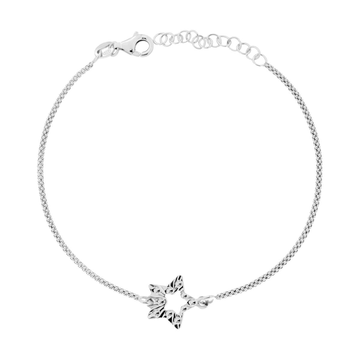 Bracciale Catena Coreana Diamantata con Stella centrale Diamantata in ARGENTO 925 Galvanica Rodio