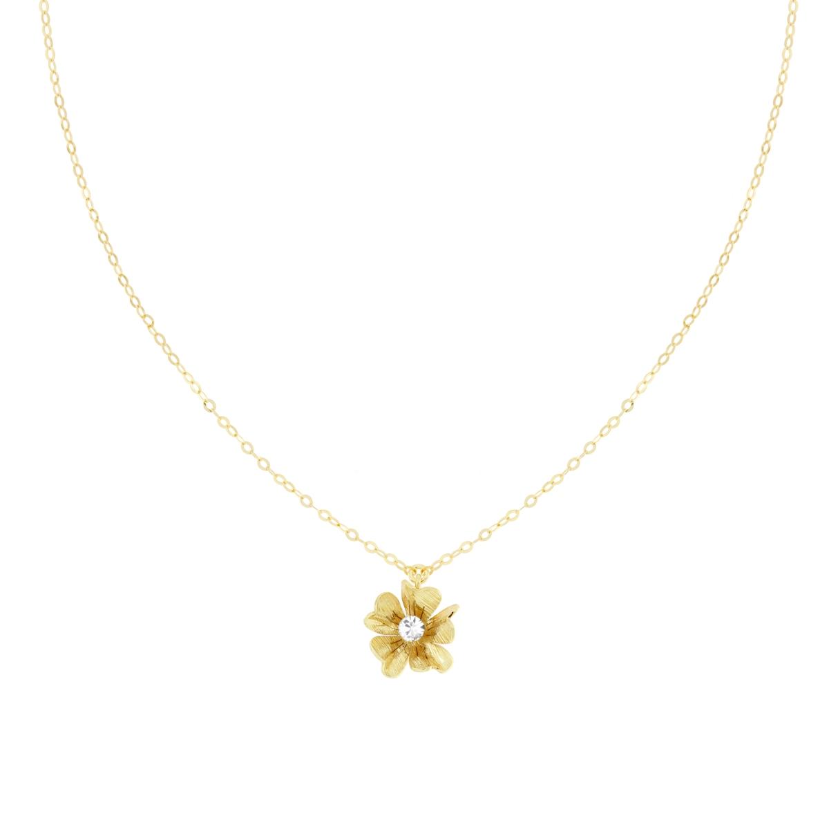 Collana Catena Forzatina Diamantata con Fiore 3D e Cubic Zirconia Bianco in ARGENTO 925 Galvanica Oro