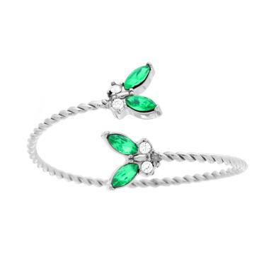 Anello Contrarie Farfalle con Crystal Verde Smeraldo e Bianchi in ACCIAIO
