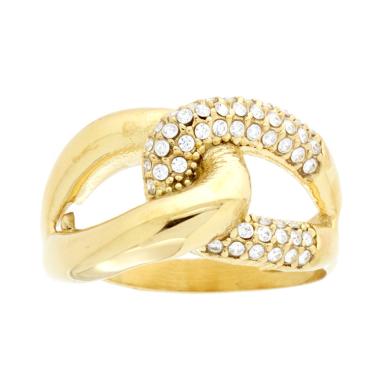 Anello Nodo con Crystal Bianchi in ACCIAIO colore Oro