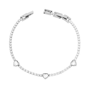 Bracciale Tennis con Cuori e Crystal Bianchi cm 17+2 in ACCIAIO