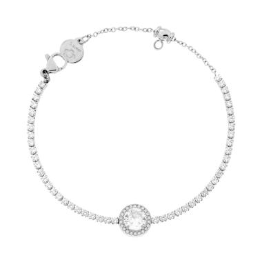 Bracciale Tennis con Tondo centrale mm 10.3 e Crystal Bianchi in ACCIAIO