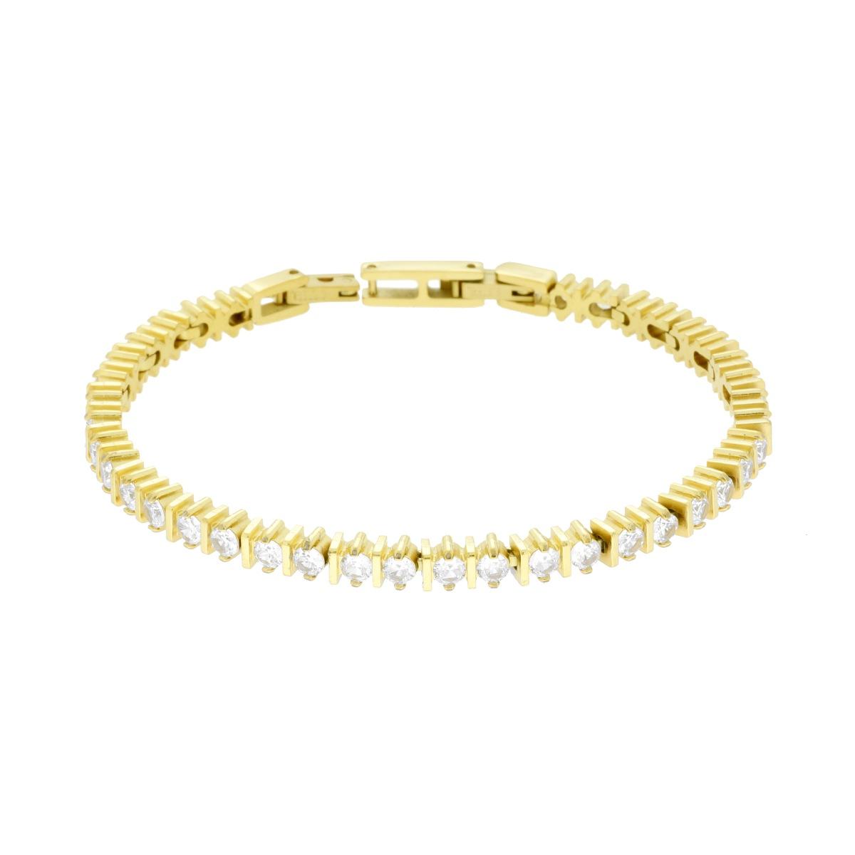 Bracciale Tennis Griffe con Barrette cm 17+1 con Crystal mm 3 Bianco in ACCIAIO colore Oro